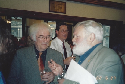 Seamus Heaney and Michael Longley at Linen Hall, Tim Carson in background